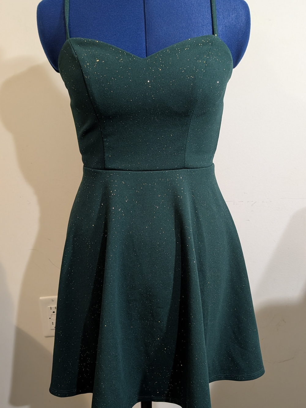 City Triangles Dark Green Glitter Spaghetti Strap Mini Dress